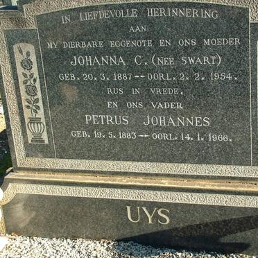 UYS Petrus Johannes 1883-1966 &amp; Johanna C. SWART 1887-1954