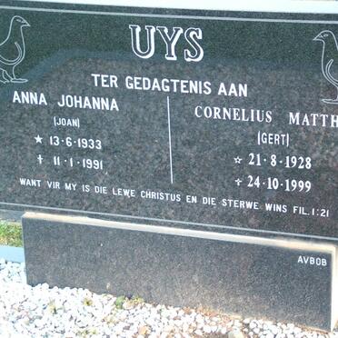 UYS Cornelius Mattheus 1928-1999 &amp; Anna Johanna 1933-1991