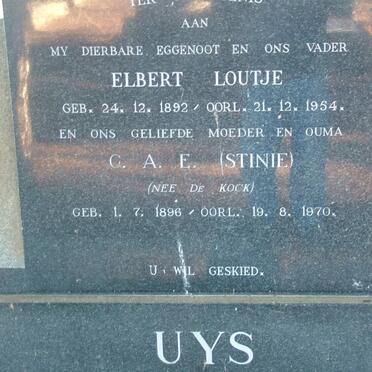 UYS Elbert Loutje 1892-1954 &amp;  C.A.E. DE KOCK 1896-1970