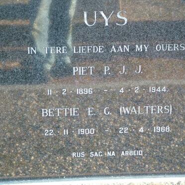 UYS P.J.J. 1896-1944 &amp; E.G. WALTERS 1900-1968