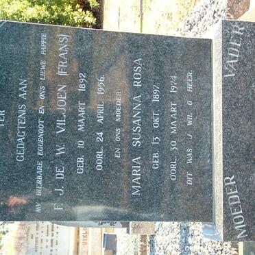 VILJOEN F.J. De W. 1892-1956 &amp; Maria Susanna Rosa 1897-1974