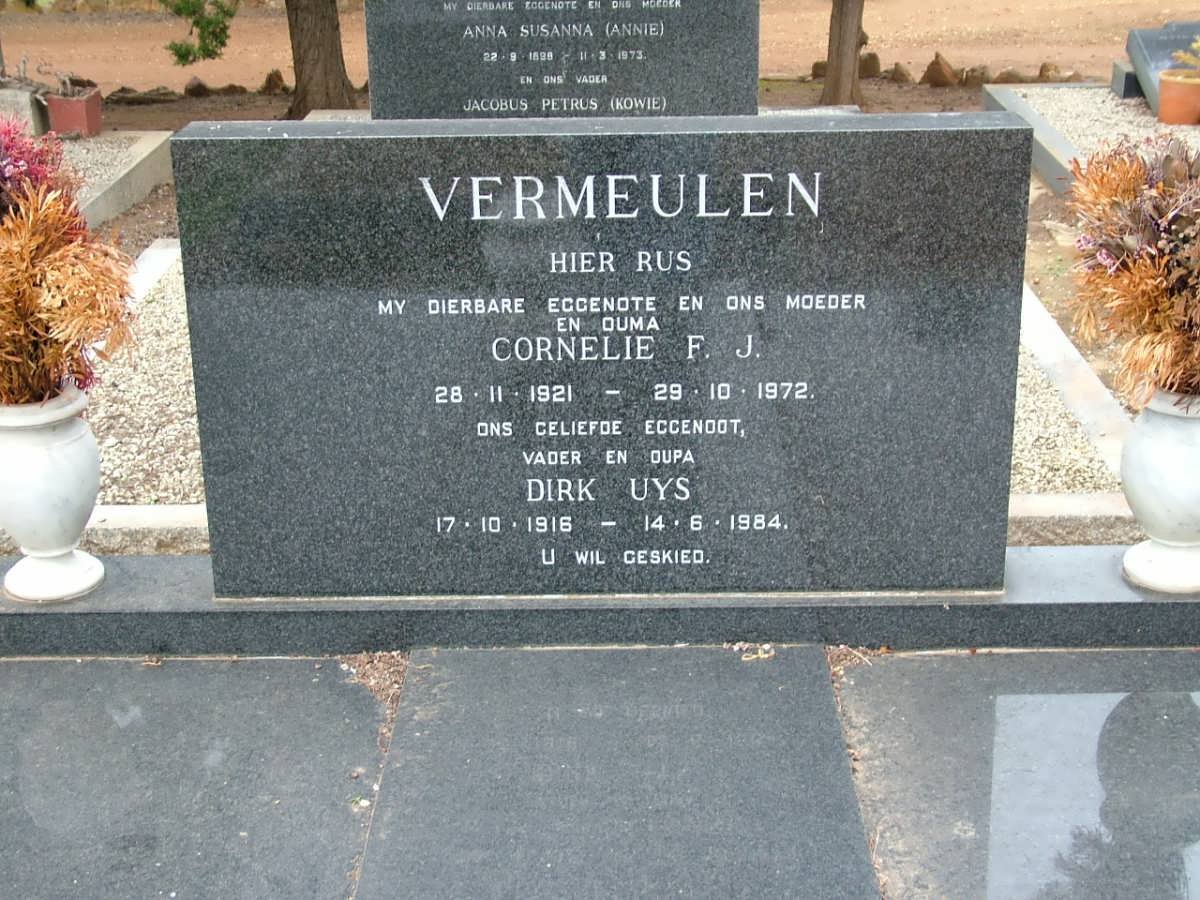 VERMEULEN Dirk Uys 1916-1984 &amp; Cornelie F.J. 1921-1972