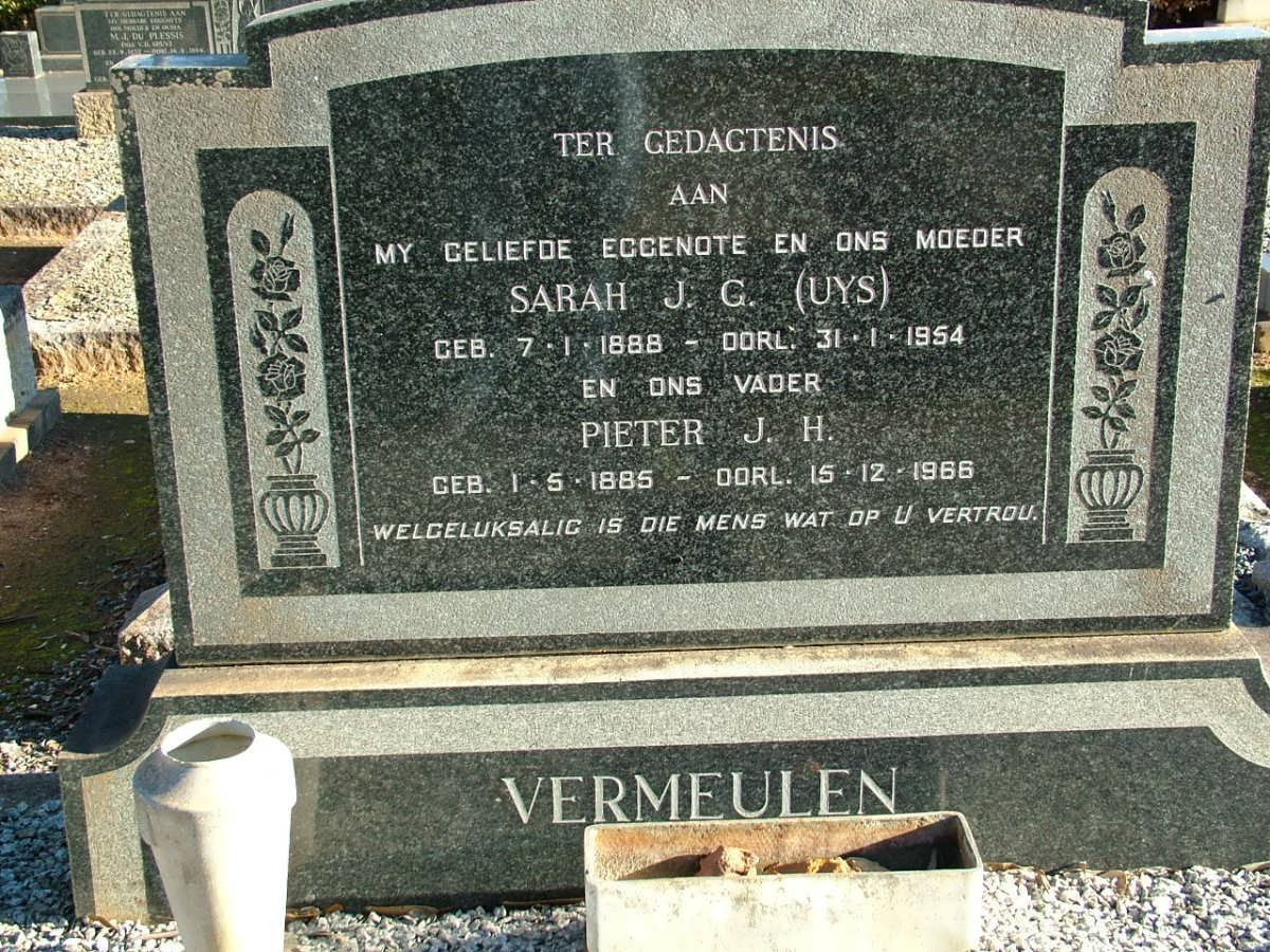 VERMEULEN Pieter J.H. 1885-1966 &amp; Sarah J.G. UYS 1888-1954