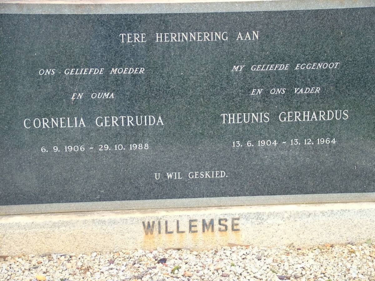 WILLEMSE Theunis Gerhardus 1904-1964 &amp; Cornelia Gertruida 1906-1988