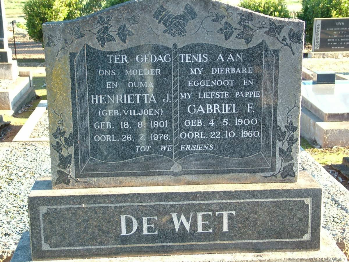 WET Gabriel F., de 1900-1960 &amp; Henrietta J. VILJOEN 1901-1976
