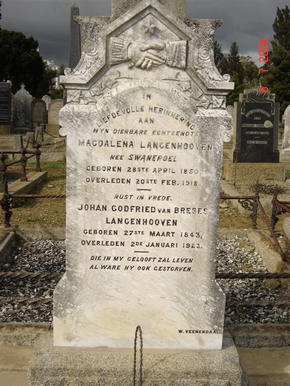 LANGENHOVEN Johan Godfried van Breses1843-1923 & Magdalena SWANEPOEL 1850-1918