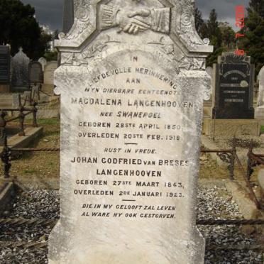 LANGENHOVEN  Johan Godfried van Breses1843-1923 &amp;  Magdalena SWANEPOEL 1850-1918