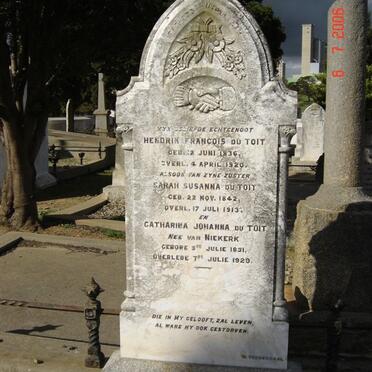 TOIT Hendrik Francois, du 1836-1920 &amp;  Catharina Johanna VAN NIEKERK 1851-1929 :: DU TOIT Sarah Susanna 1842-1913