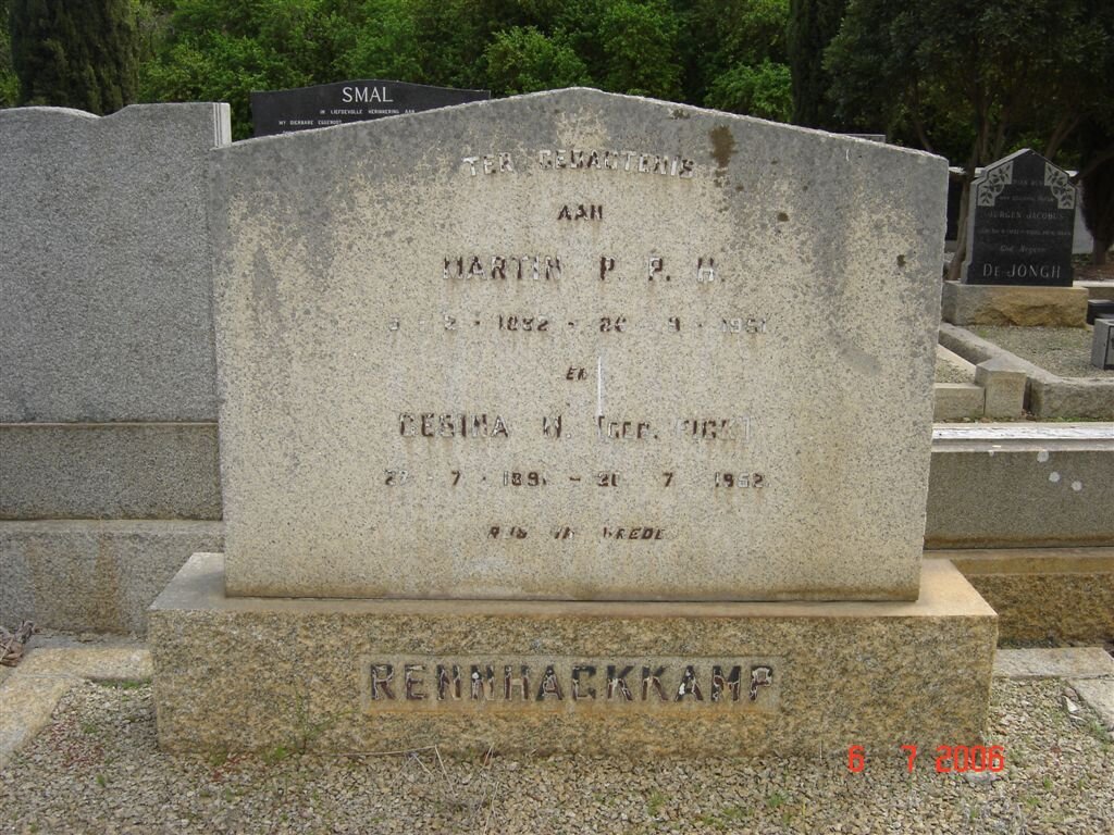 RENNHAGKKAMP  Marthin P.P.H. 1892-1951 &amp; Gesina M. RICK 1891-1958
