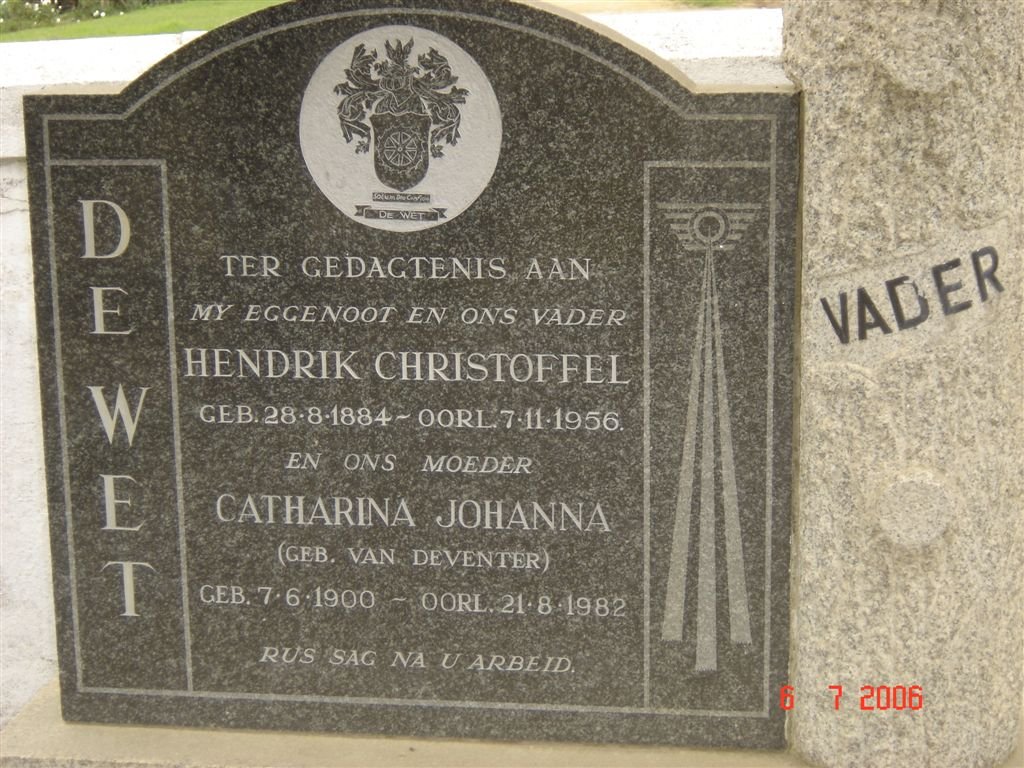 WET Hendrik Christoffel,de 1884-1956 & Catharina Johanna VAN DEVENTER 1900-1982