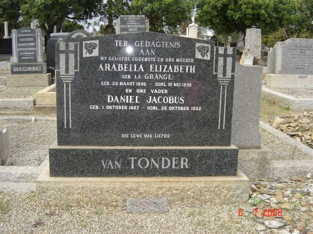 TONDER Daniel Jacobus, van 1896-1950 & Arabella Elizabeth LA GRANGE 1896-1950