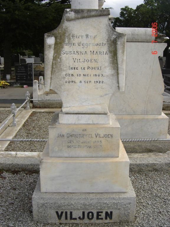 VILJOEN Jan Christoffel 1835- & Susanna Maria LE ROUX 1863-1922