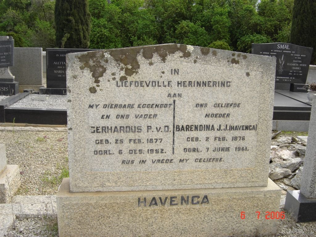 HAVENGA Gerhardus P.v.D. 1877-1952 & Barendina J.J. 1876-1961