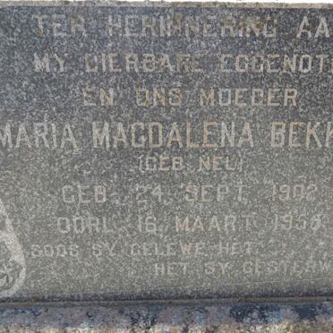 BEKKER Maria Magdalena nee NEL 1902-1956