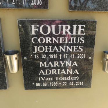 FOURIE Cornelius Johannes 1918-2001 &amp; Maryna Adriana VAN TONDER 1936-2014