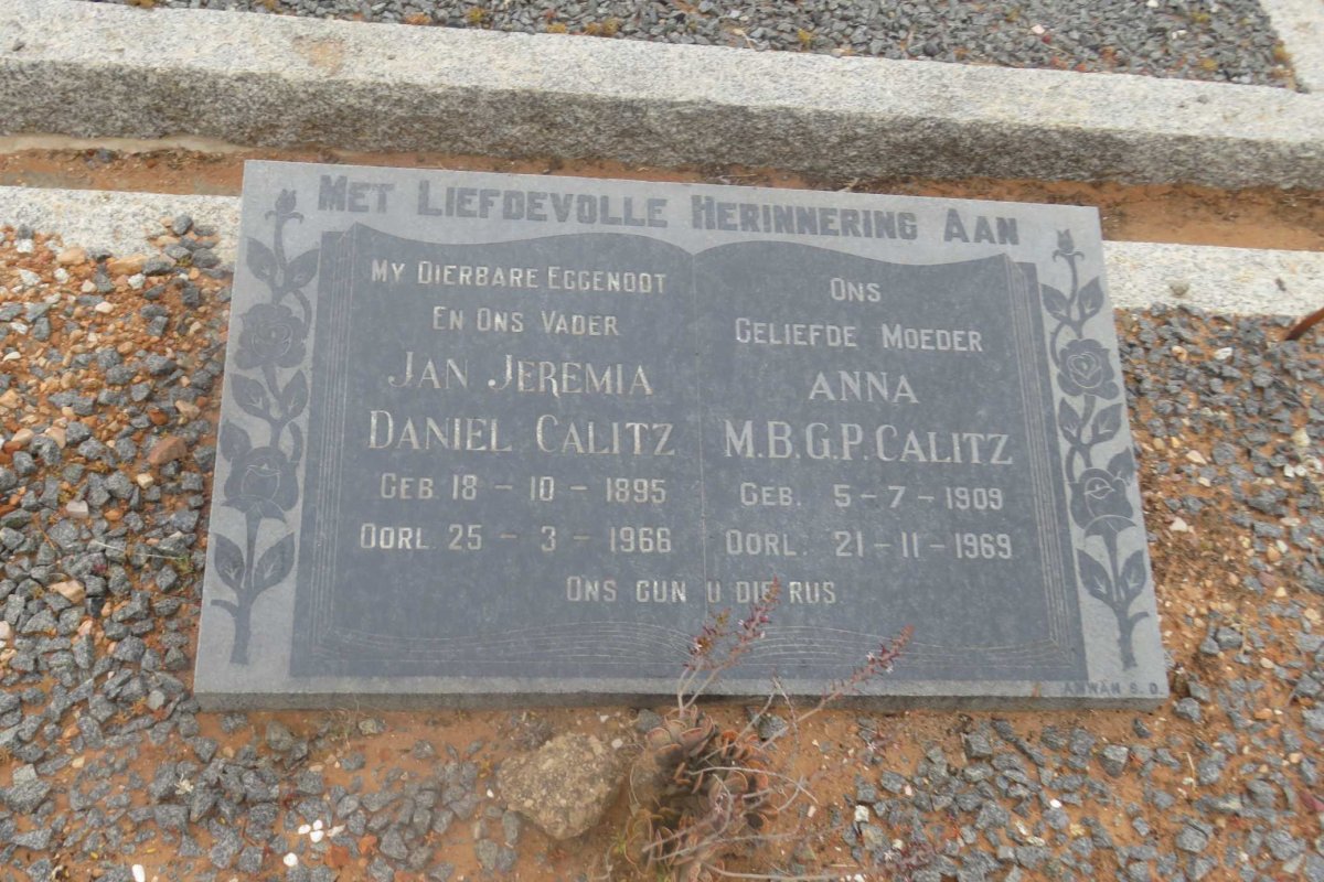 CALITZ Jan Jeremia Daniel 1895-1968 &amp; Anna M.B.G.P. 1909-1969