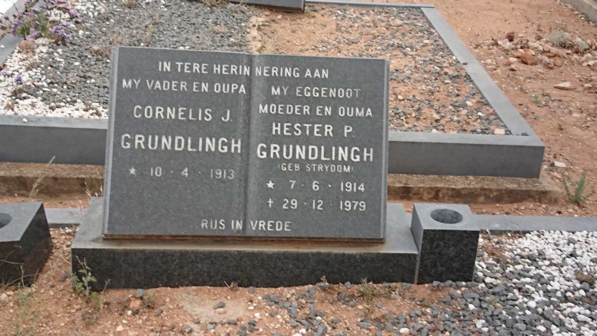GRUNDLINGH Cornelis J. 1913- &amp; Hester P. STRYDOM 1914-1979