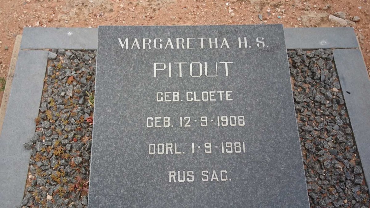 PITOUT Margaretha H.S. nee CLOETE 1908-1981