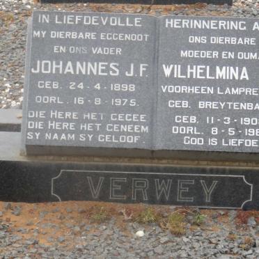 VERWEY Johannes J.F. 1898-1975 &amp; Wilhelmina C. formerly LAMPRECHT nee BREYTENBACH 1908-1987
