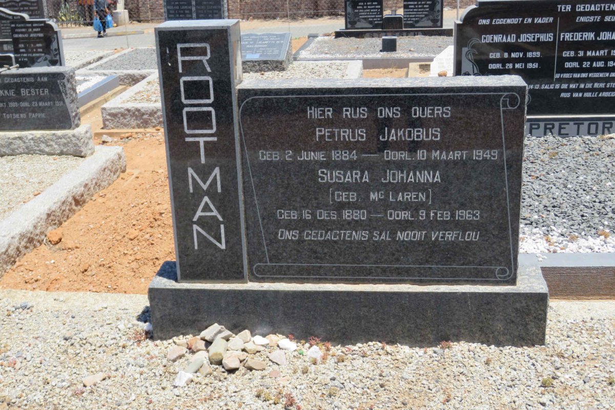 ROOTMAN Petrus Jakobus 1884-1949 & Susara Johanna McLAREN 1880-1963