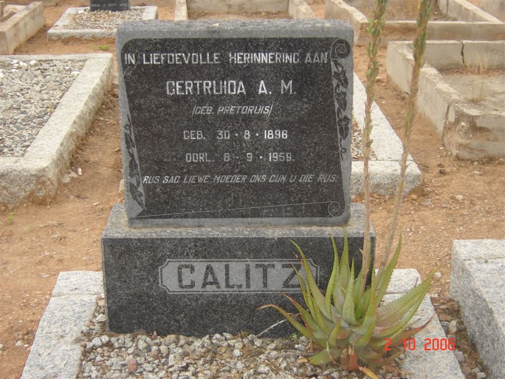 CALITZ Gertruida A.M. nee PRETORIUS 1896-1959