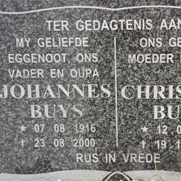 BUYS Johannes 1916-2000 &amp; Christina 1922-2007