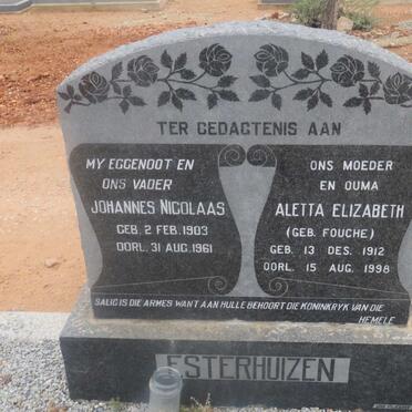 ESTERHUIZEN Johannes Nicolaas 1903-1961 &amp; Aletta Elizabeth FOUCHE 1912-1998