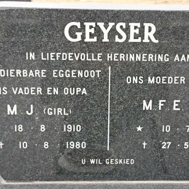 GEYSER M.J. 1910-1980 &amp; M.F.E. 1924-2008