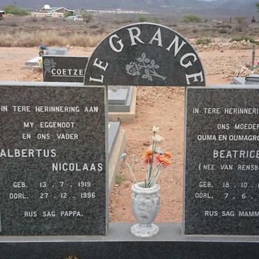GRANGE Albertus Nicolaas, le 1919-1996 &amp; Beatrice VAN RENSBURG 1920-2006