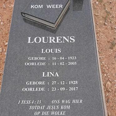 LOURENS Louis 1923-2005 &amp; Lina 1928-2017