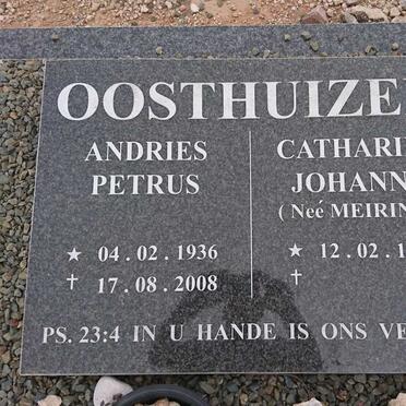 OOSTHUIZEN Andries Petrus 1936-2008 &amp; Catharina Johanna MEIRING 1937-