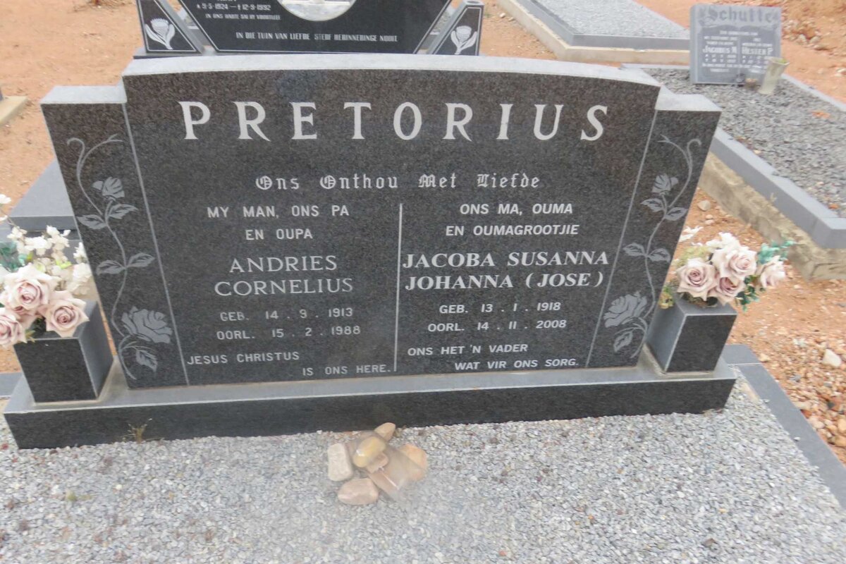 PRETORIUS Andries Cornelius 1913-1988 &amp; Jacoba Susanna Johanna 1918-2008