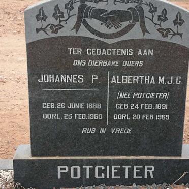 POTGIETER Johannes P. 1888-1960 &amp; Albertha M.J.C. POTGIETER 1891-1969