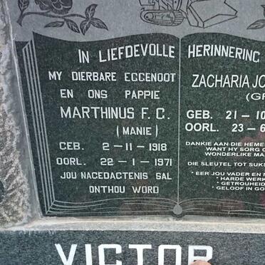 VICTOR Marthinus F.G. 1918-1971 &amp; Zacharia Johanna 1917-2008