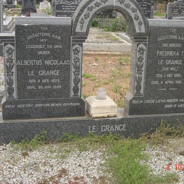 GRANGE Albertus Nicolaas, le 1873-1963 &amp;  Fredrieka T. NEL 1886-1956
