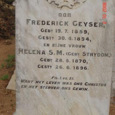 GEYSER Frederick 1859-1894 &amp; Helena S. M. STRYDOM 1870-1896