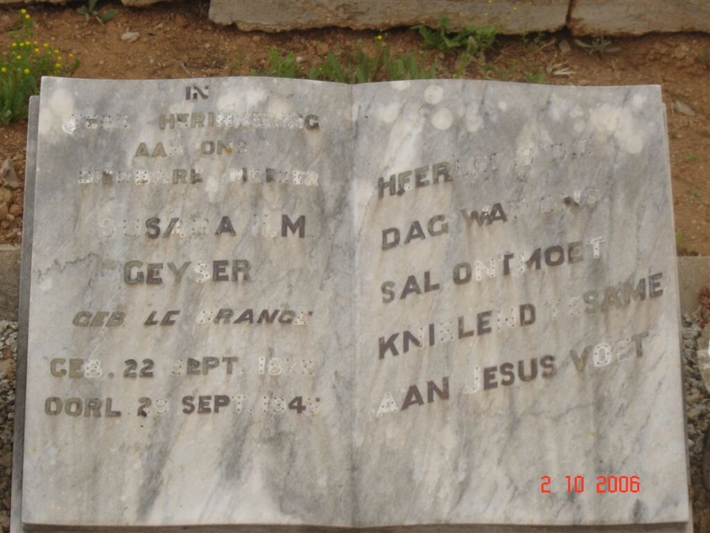 GEYSER Susara N.M. nee LE GRANGE 1878-1945