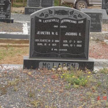 McLAREN Jacobus C. 1877-1950 &amp; Jeanetha W.G. CLOETE 1884-1971