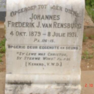 RENSBURG Johannes Frederik, J. van 1879-1931