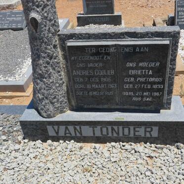 TONDER Andries Godlieb, van 1905-1963 &amp; Brietta PRETORIUS 1899-1967