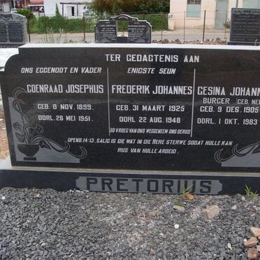 PRETORIUS Coenraad Josephus 1899-1951 &amp; Gesina Johanna BURGER previously PRETORIUS née NEL 1905-1983