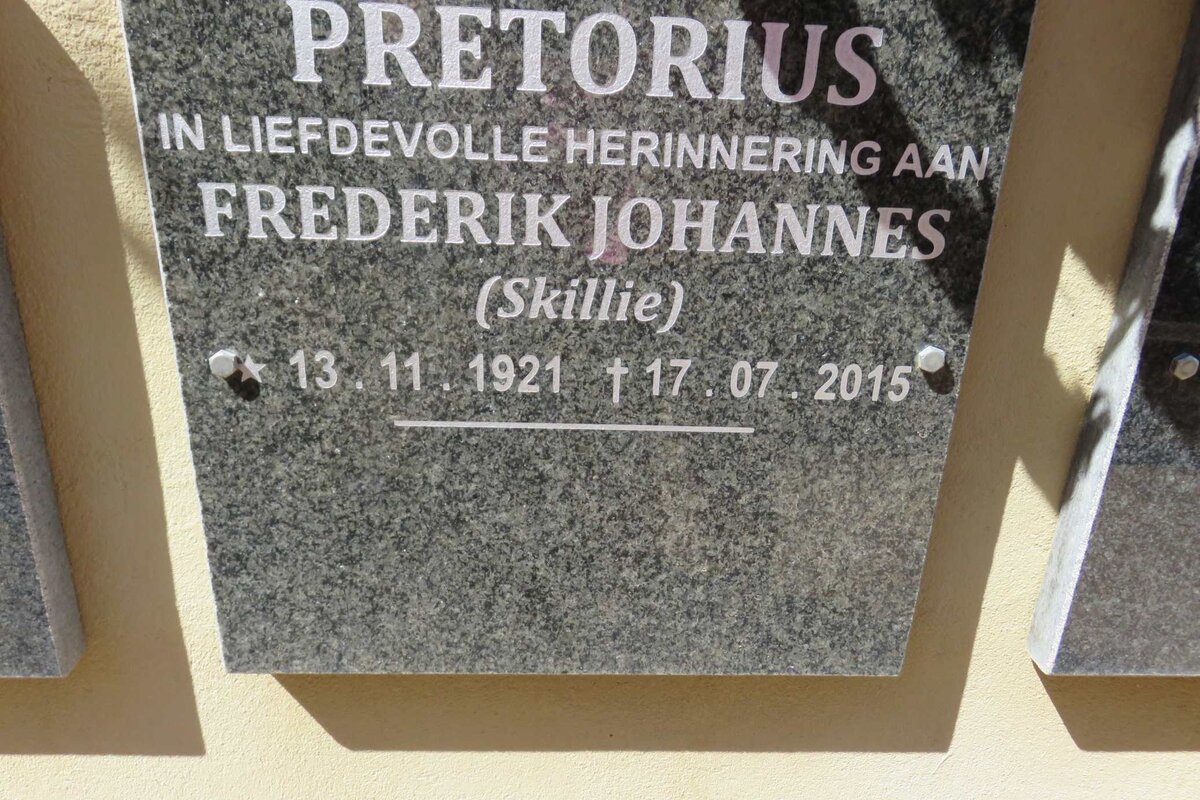 PRETORIUS Frederik Johannes 1921-2015