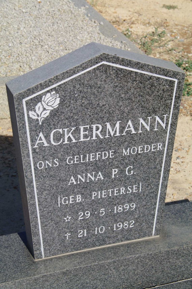 ACKERMANN Anna P.G. nee PIETERSE 1899-1982