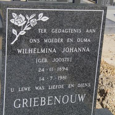 GRIEBENOUW Wilhelmina Johanna nee JOOSTE 1894-1981