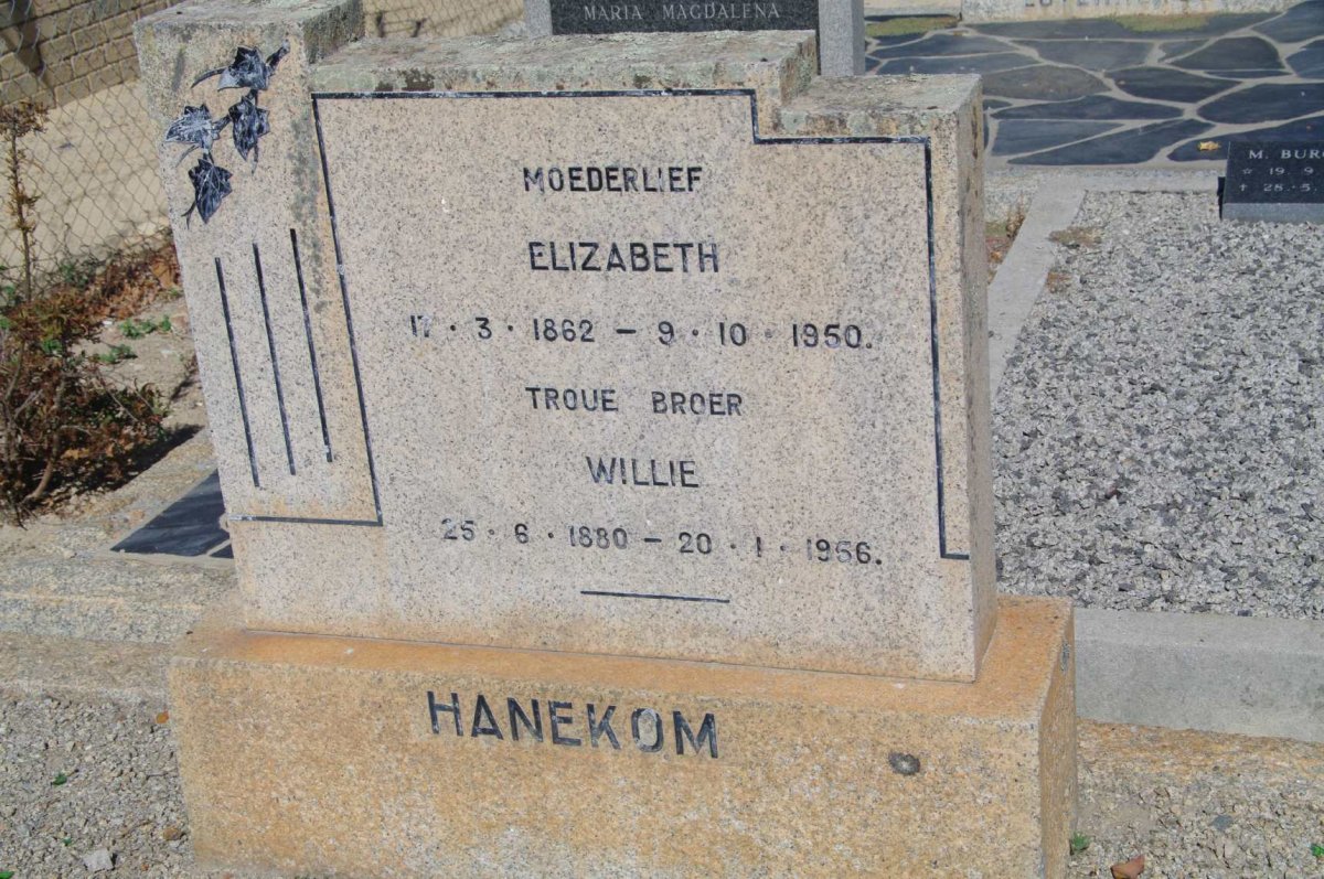 HANEKOM Elizabeth 1862-1950 :: HANEKOM Willie 1880-1956