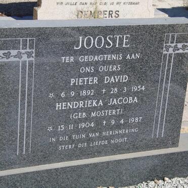 JOOSTE Pieter David 1892-1954 &amp; Hendrieka Jacoba MOSTERT 1904-1987