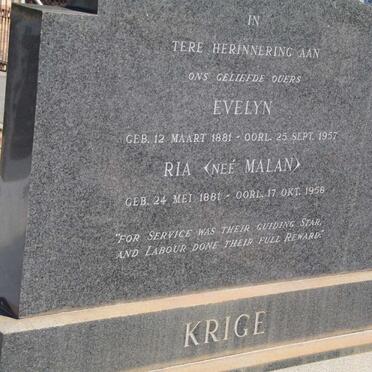 KRIGE Evelyn 1881-1957 &amp; Ria MALAN 1881-1958