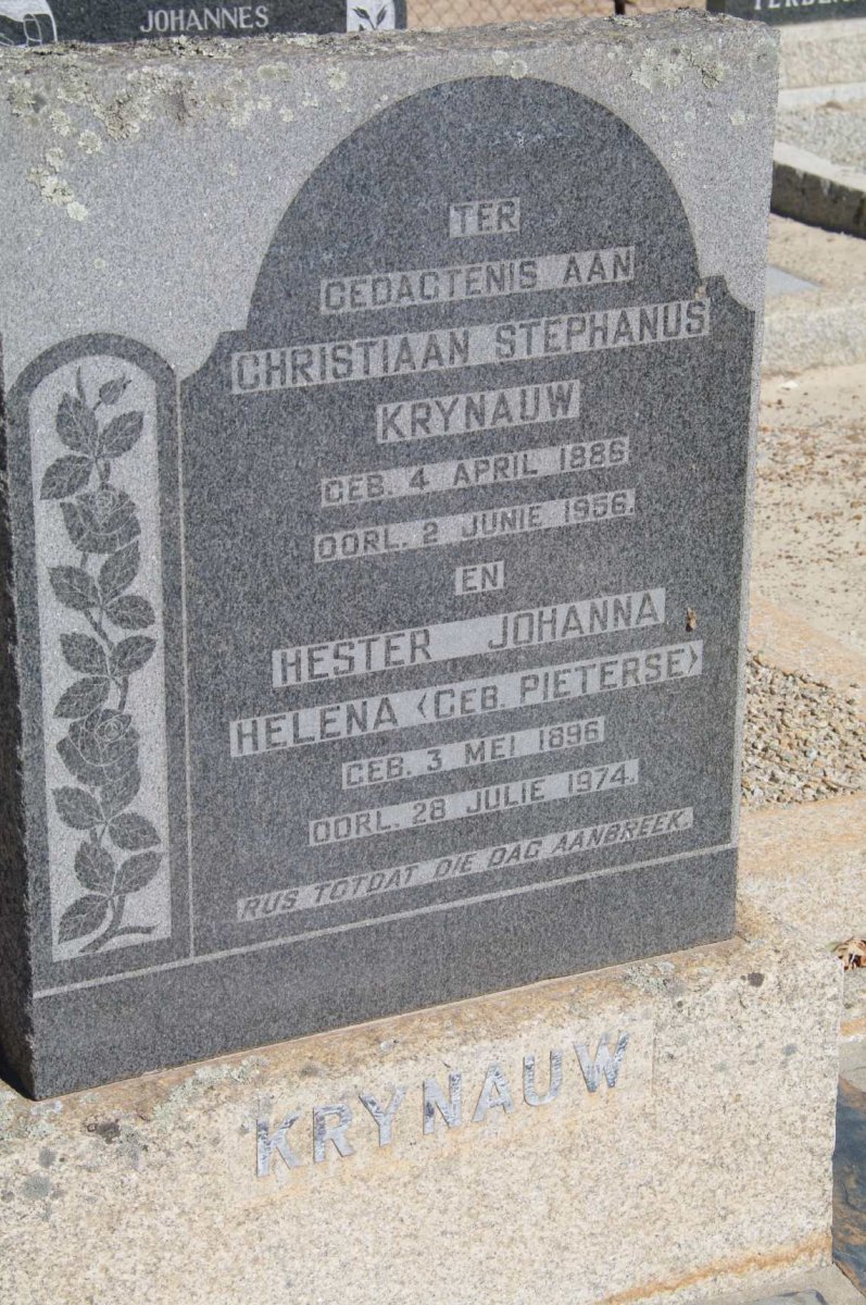KRYNAUW Christiaan Stephanus 1886-1956 &amp; Hester Johanna Helena PIETERSE 1896-1974
