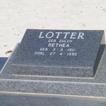 LOTTER Rethea nee ZULCH 1911-1990