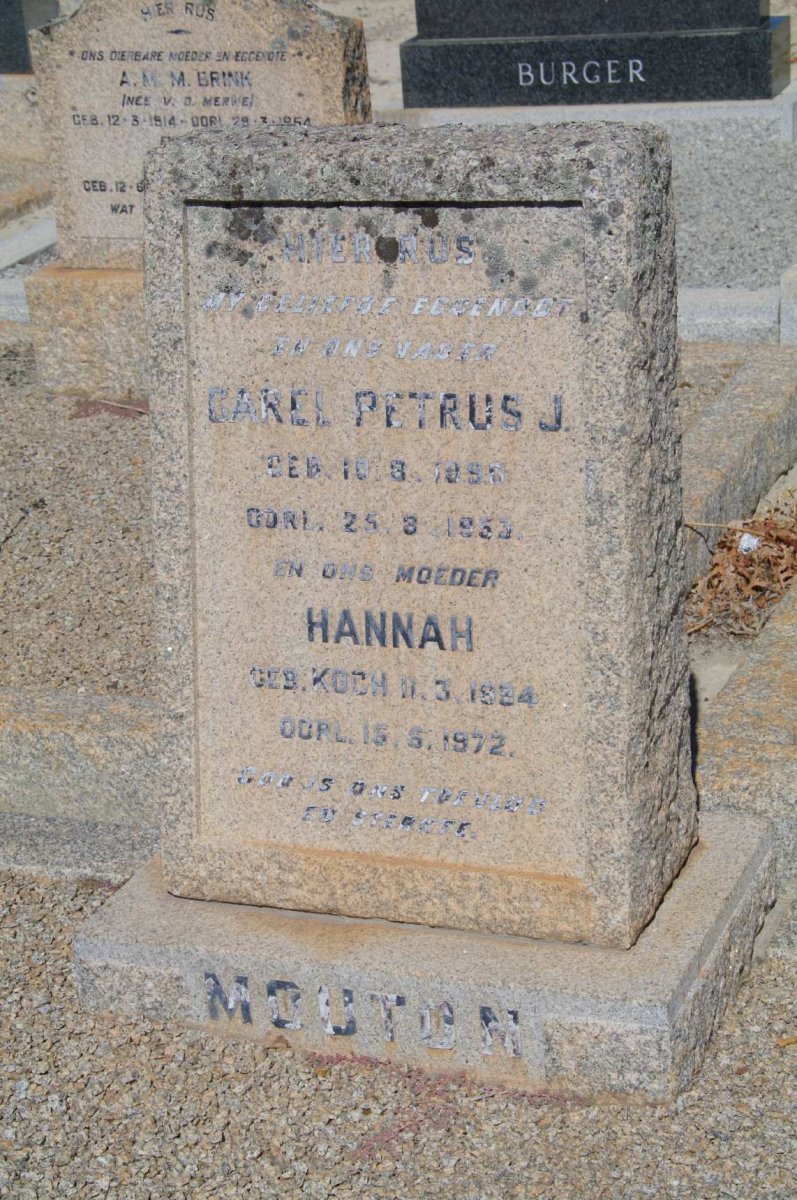 MOUTON Carel Petrus J. 1890-1953 &amp; Hannah 1894-1972